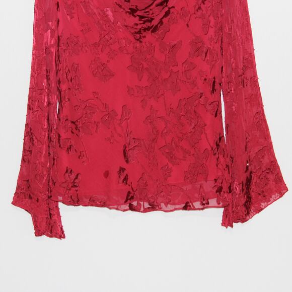 Adrianna Papell Evening Essentials Red Bell Sleeve Silk Blouse Size XL - Picture 4 of 13